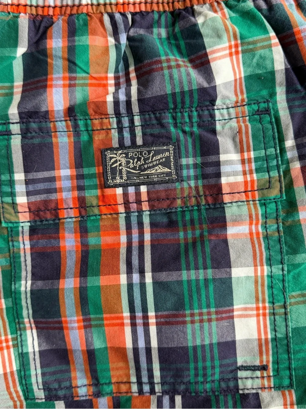 Men’s size 4XL Plaid Swim Shorts in Green & Navy - Lightweight Swim Trunks